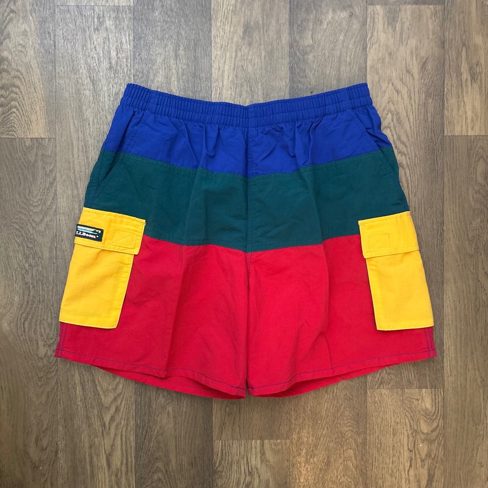 Vintage 1990s L.L. Bean Colorblack Nylon Mesh Lined Cargo Pocket Hybird Shorts - Picture 1 of 7